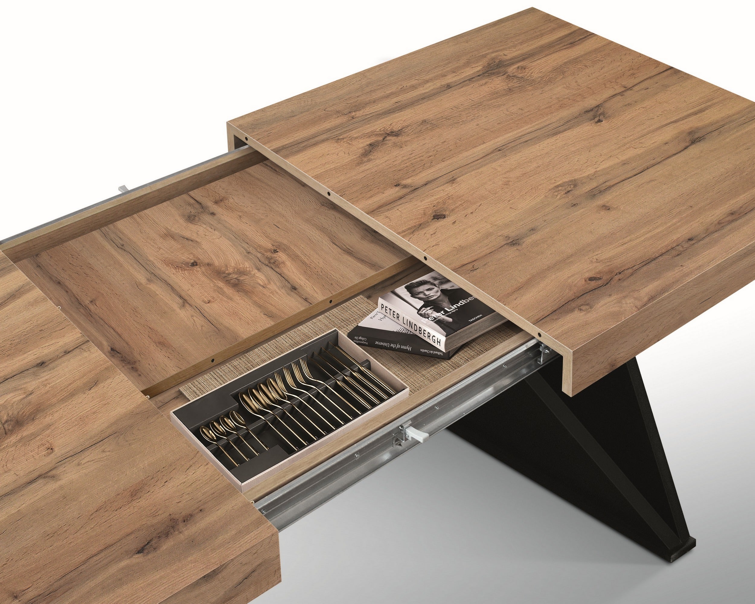 tavolo vulcano in legno, finitura rovere rustico con base in legno mdf antracite, allungabile 180×90 cm – 260×90 cm, design...