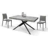 tavolo carrara in legno, finitura grigio cemento e base in metallo verniciato antracite, allungabile 140×90 cm – 220×90 cm,...