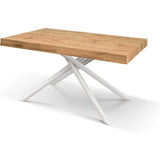 tavolo carrara in legno, finitura rovere rustico e base in metallo verniciato bianco, allungabile 140×90 cm – 220×90 cm,...