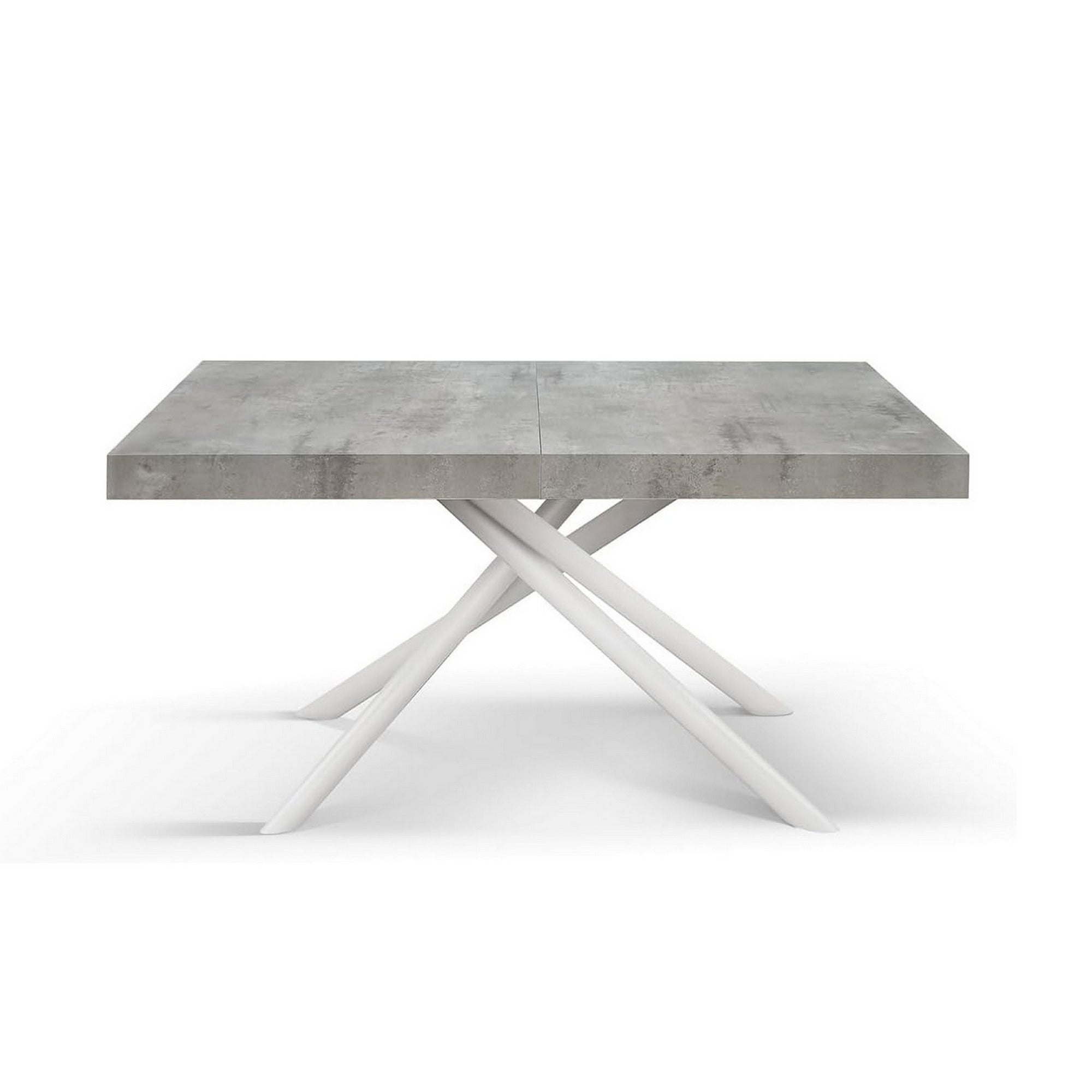 tavolo carrara in legno, finitura grigio cemento e base in metallo verniciato bianco, allungabile 140×90 cm – 220×90 cm,...