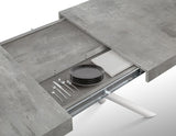 tavolo carrara in legno, finitura grigio cemento e base in metallo verniciato bianco, allungabile 140×90 cm – 220×90 cm,...