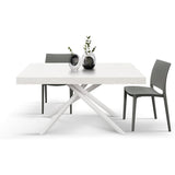 tavolo carrara in legno, finitura bianco frassinato e base in metallo verniciato bianco, allungabile 140×90 cm – 220×90 cm,...