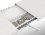 tavolo carrara in legno, finitura bianco frassinato e base in metallo verniciato bianco, allungabile 140×90 cm – 220×90 cm,...