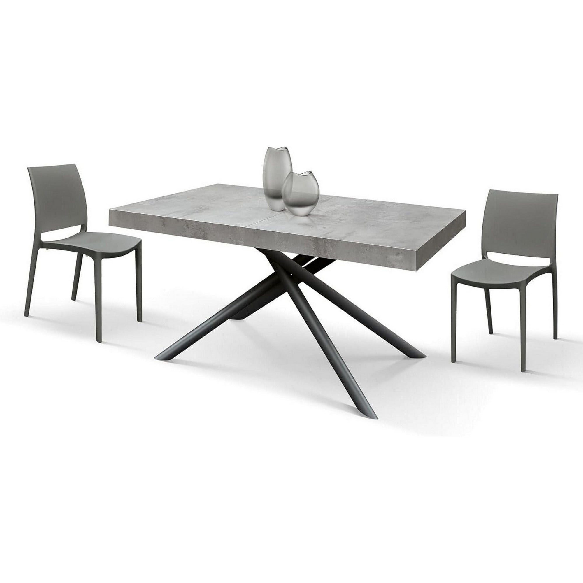 tavolo carrara in legno, finitura grigio cemento e base in metallo verniciato antracite, allungabile 160×90 cm – 240×90 cm,...