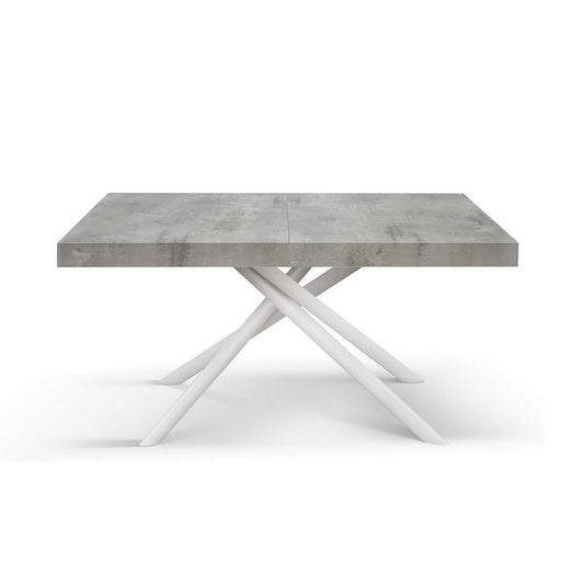 tavolo carrara in legno, finitura grigio cemento e base in metallo verniciato bianco, allungabile 160×90 cm – 240×90 cm,...