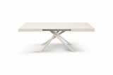 tavolo carrara in legno, finitura bianco frassinato e base in metallo verniciato bianco, allungabile 160×90 cm – 240×90 cm,...