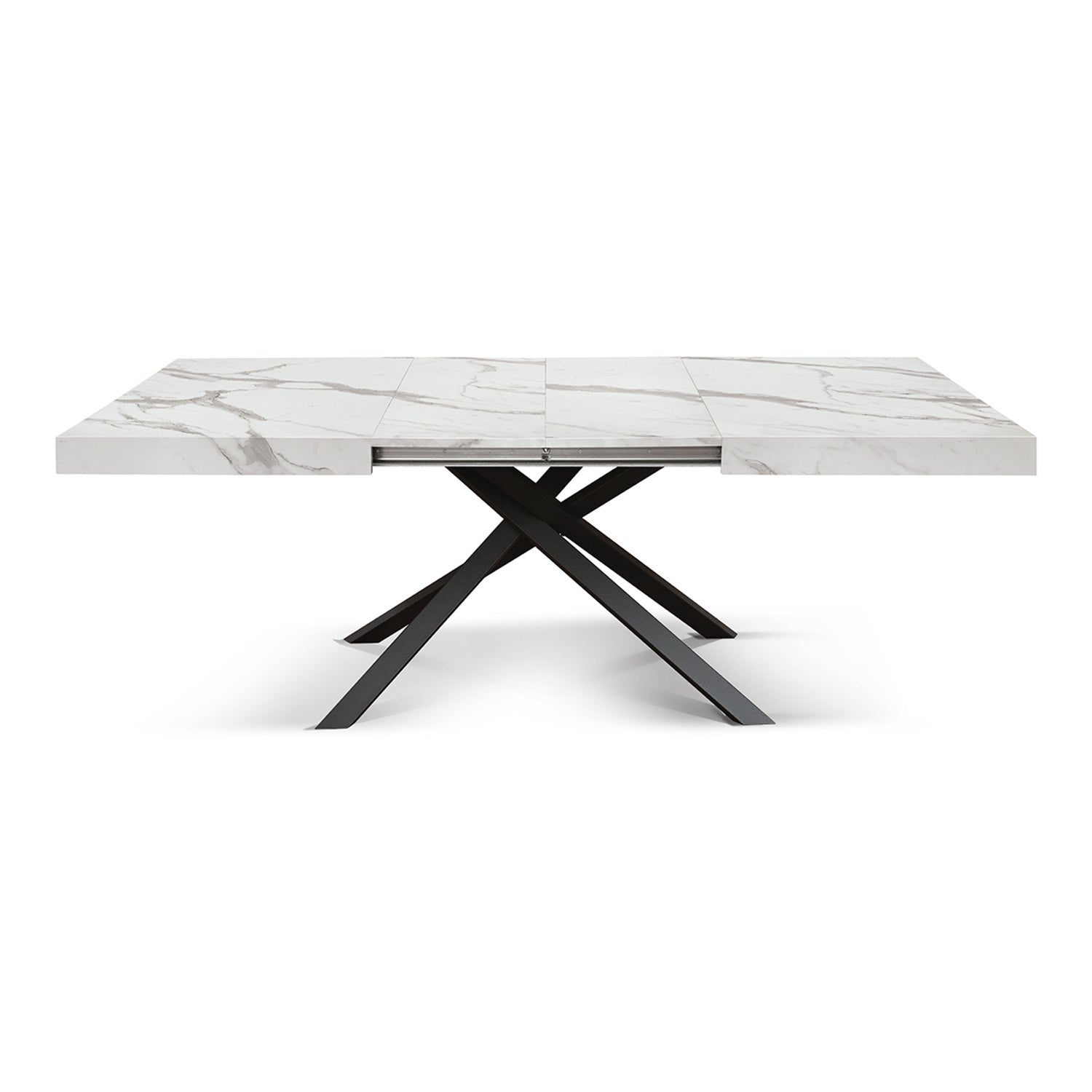 tavolo forte dei marmi in legno, finitura bianco statuario e base in metallo nero, allungabile 160×90 cm – 240×90 cm, design...