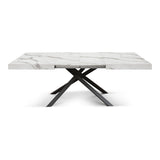 tavolo forte dei marmi in legno, finitura bianco statuario e base in metallo nero, allungabile 160×90 cm – 240×90 cm, design...