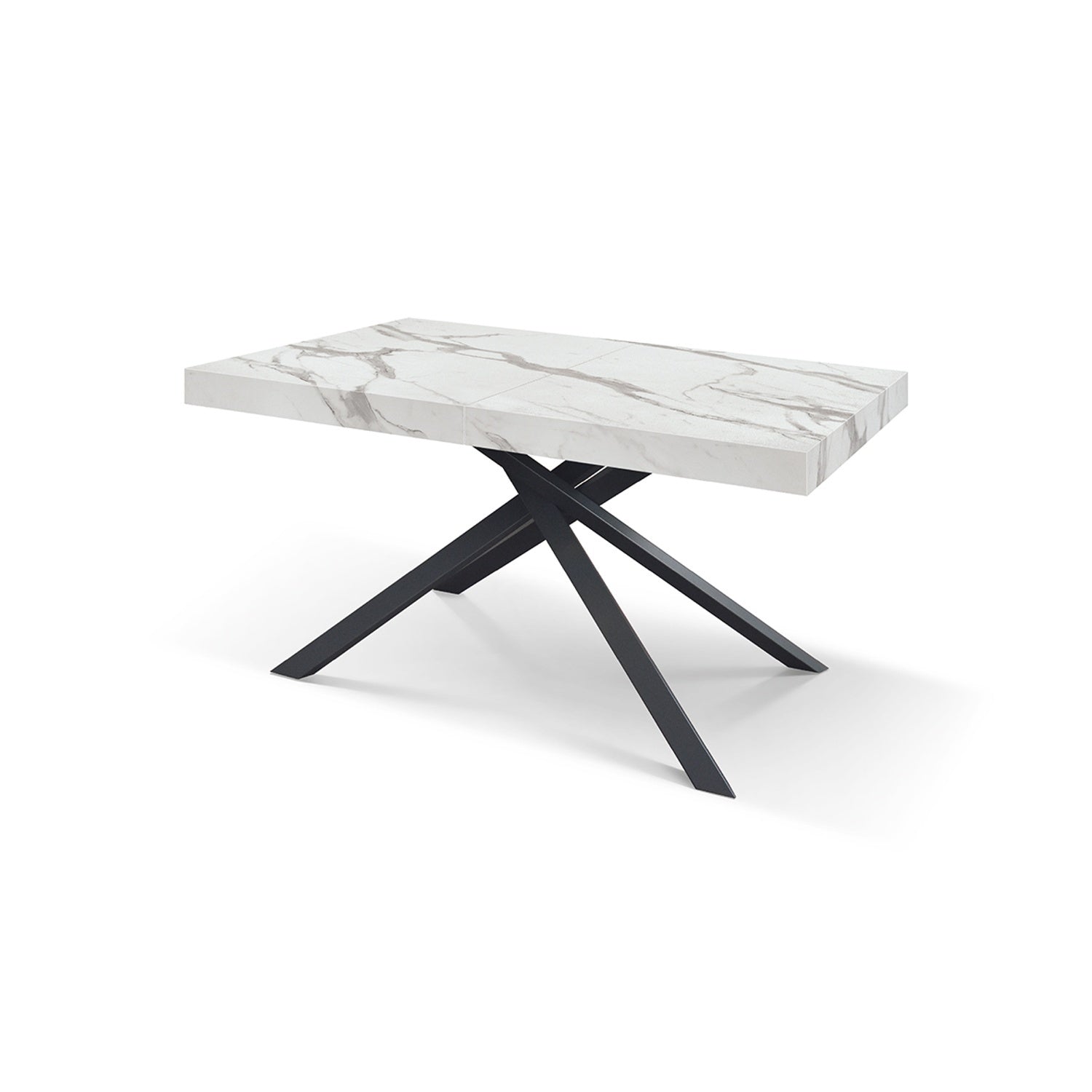 tavolo forte dei marmi in legno, finitura bianco statuario e base in metallo nero, allungabile 140×90 cm – 220×90 cm,...