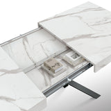 tavolo forte dei marmi in legno, finitura bianco statuario e base in metallo nero, allungabile 140×90 cm – 220×90 cm, ideale...