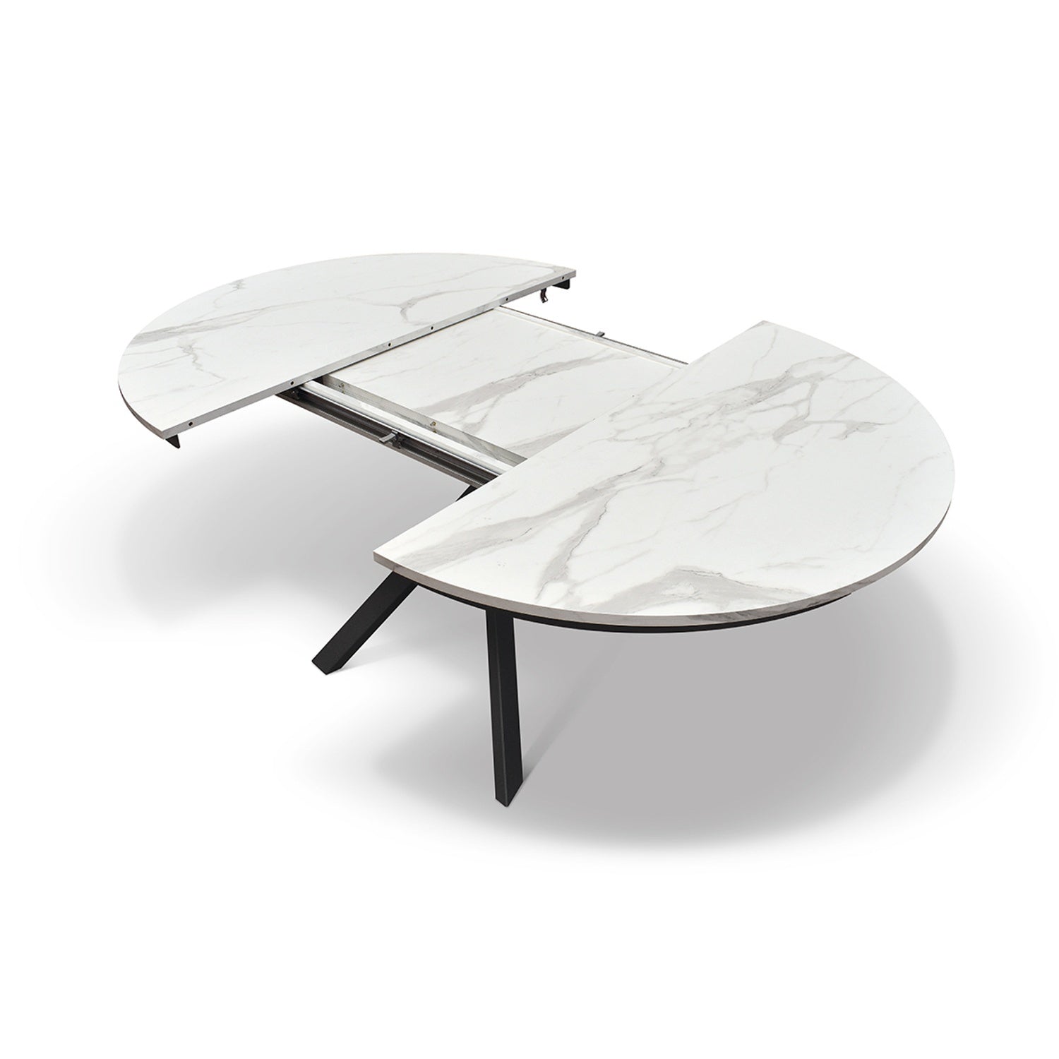 tavolo rotondo pantelleria in legno, finitura bianco statuario e gambe in metallo nero, allungabile ø120xh75,3 cm –...