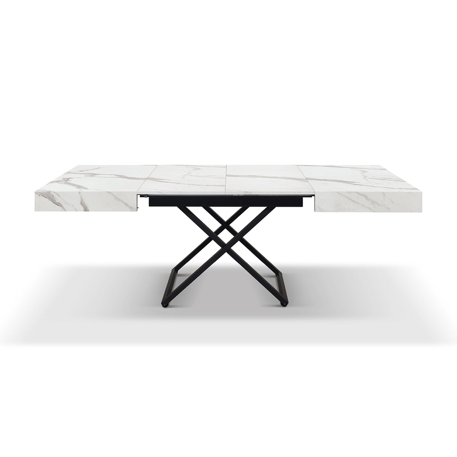tavolino camogli in legno, finitura bianco statuario e base in metallo nero trasformabile, 120×80 cm – 220×80 cm, design...