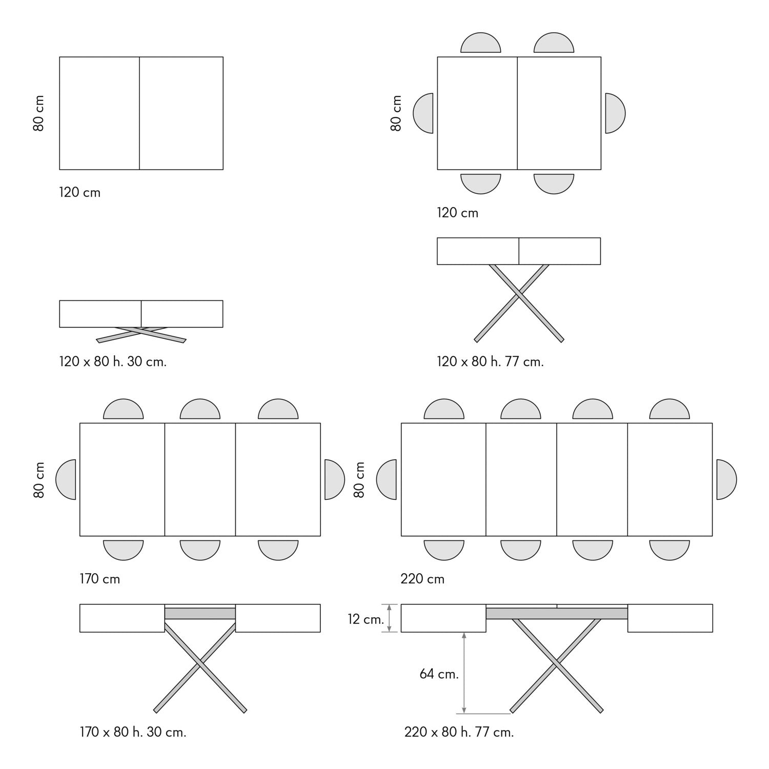 tavolino camogli in legno, finitura bianco statuario e base in metallo nero trasformabile, 120×80 cm – 220×80 cm, perfetto...