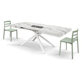 tavolo forte dei marmi in legno, finitura bianco statuario e base in metallo bianco, allungabile 140×90 cm – 220×90 cm,...