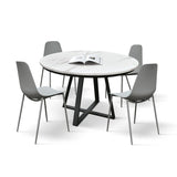 tavolo rotondo pantelleria in legno, finitura bianco statuario e gambe in metallo nero, allungabile ø120xh75,3 cm –...