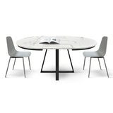 tavolo rotondo pantelleria in legno, finitura bianco statuario e gambe in metallo nero, allungabile ø120xh75,3 cm –...