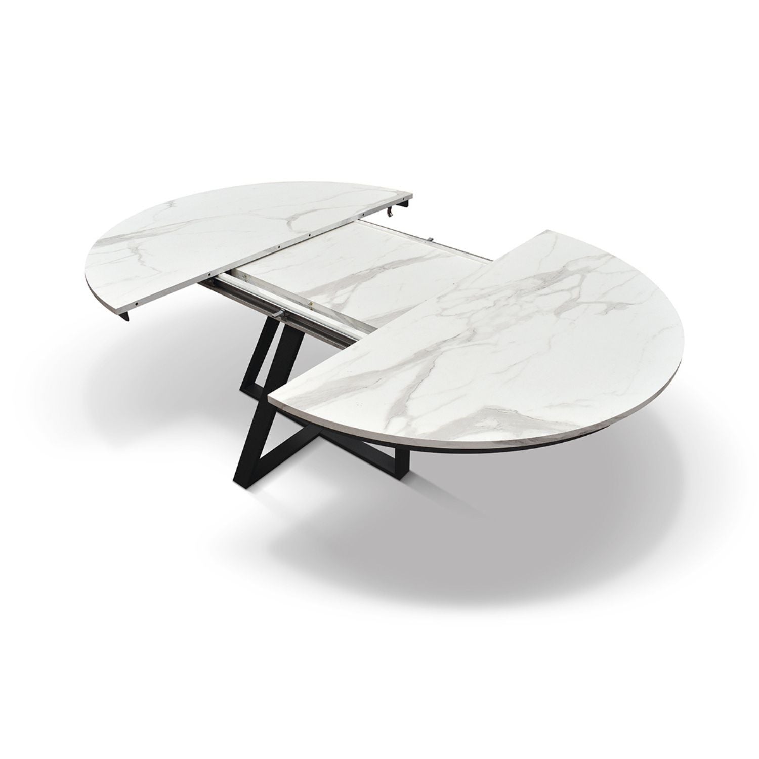 tavolo rotondo pantelleria in legno, finitura bianco statuario e gambe in metallo nero, allungabile ø120xh75,3 cm –...