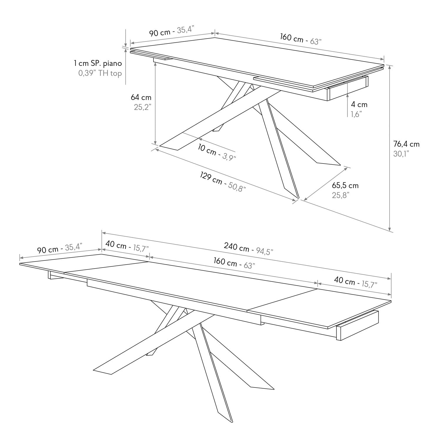 tavolo calvi in ceramica, effetto marmo nero e base in metallo verniciato nero, allungabile 160×90 cm-240×90 cm, complemento...