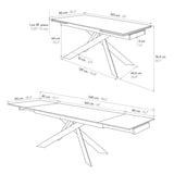 tavolo calvi in ceramica, effetto marmo nero e base in metallo verniciato nero, allungabile 160×90 cm-240×90 cm, complemento...