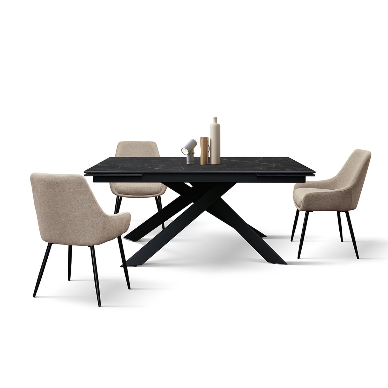 tavolo calvi in ceramica, effetto marmo nero e base in metallo verniciato nero, allungabile 160×90 cm-240×90 cm, tavolo...