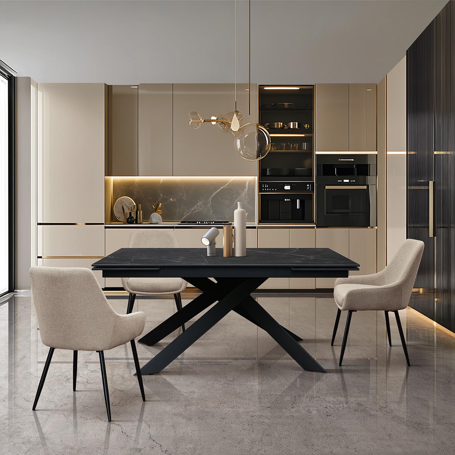 tavolo calvi in ceramica, effetto marmo nero e base in metallo verniciato nero, allungabile 160×90 cm-240×90 cm, ideale per...