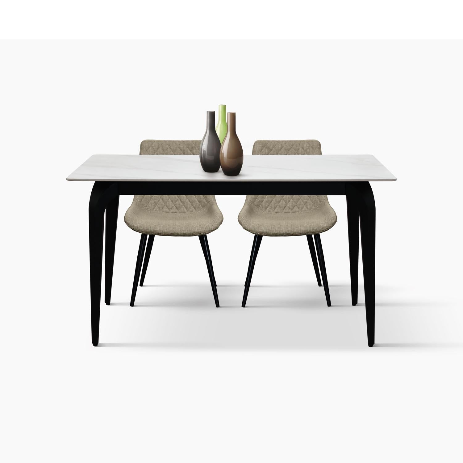 tavolo aleria in ceramica, effetto marmo bianco e gambe in metallo verniciato nero, fisso 140x80x76 cm, tavolo elegante...