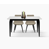 tavolo aleria in ceramica, effetto marmo bianco e gambe in metallo verniciato nero, fisso 140x80x76 cm, tavolo elegante...