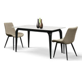 tavolo aleria in ceramica, effetto marmo bianco e gambe in metallo verniciato nero, fisso 140x80x76 cm, dettaglio della...