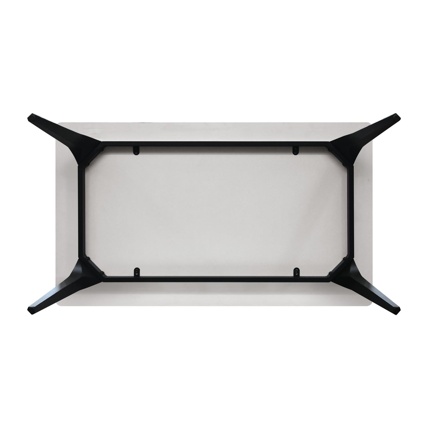 tavolo aleria in ceramica, effetto marmo bianco e gambe in metallo verniciato nero, fisso 140x80x76 cm, vista ambientata con...