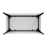 tavolo aleria in ceramica, effetto marmo bianco e gambe in metallo verniciato nero, fisso 140x80x76 cm, vista ambientata con...