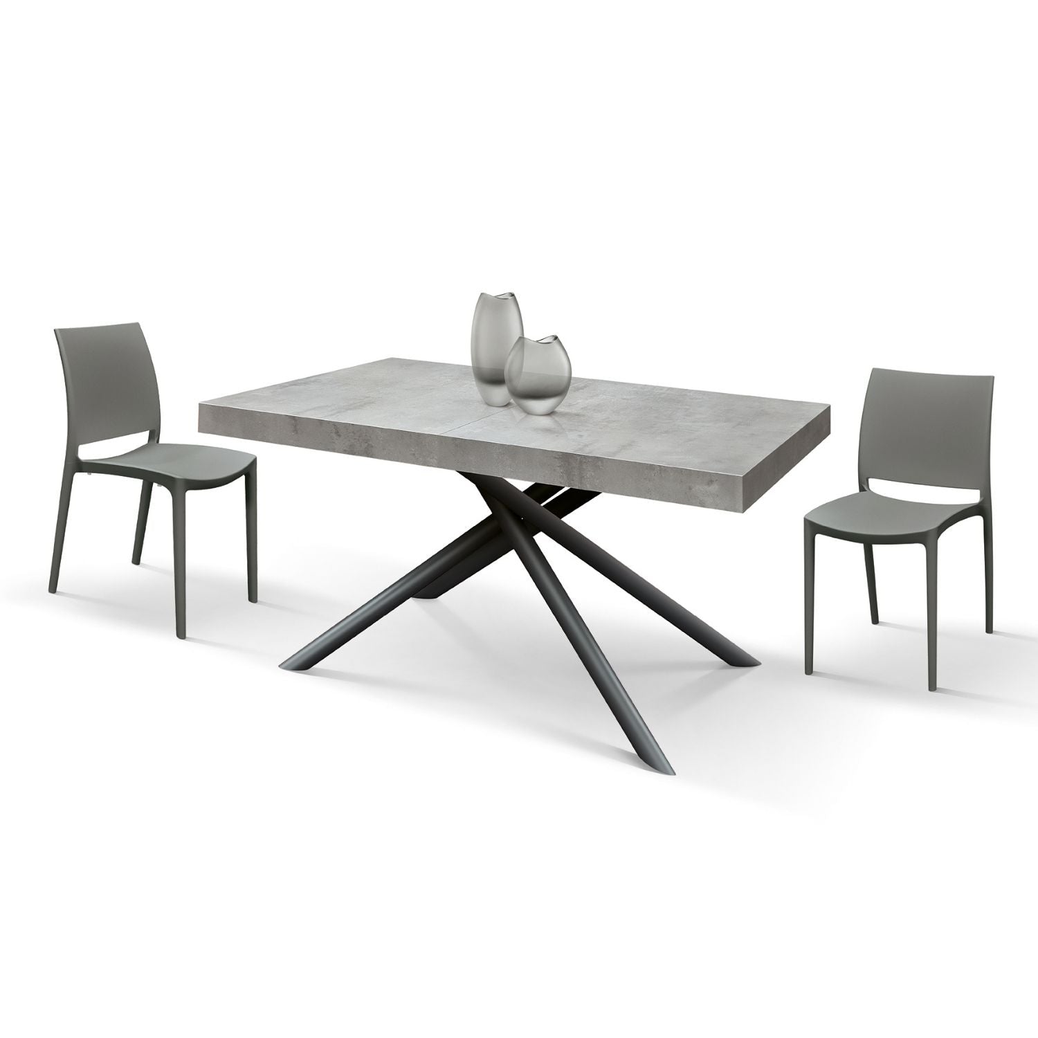 tavolo carrara in legno, finitura grigio cemento e base in metallo verniciato antracite, allungabile 180×90 cm – 260×90 cm,...