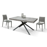 tavolo carrara in legno, finitura grigio cemento e base in metallo verniciato antracite, allungabile 180×90 cm – 260×90 cm,...