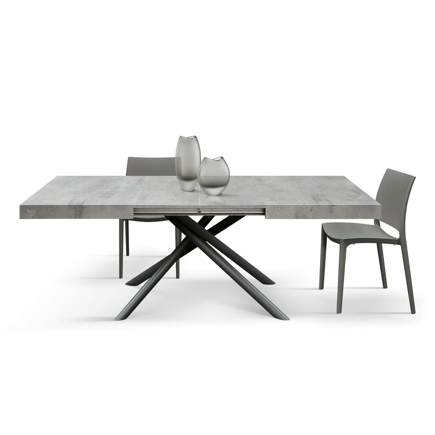 tavolo carrara in legno, finitura grigio cemento e base in metallo verniciato antracite, allungabile 180×90 cm – 260×90 cm,...