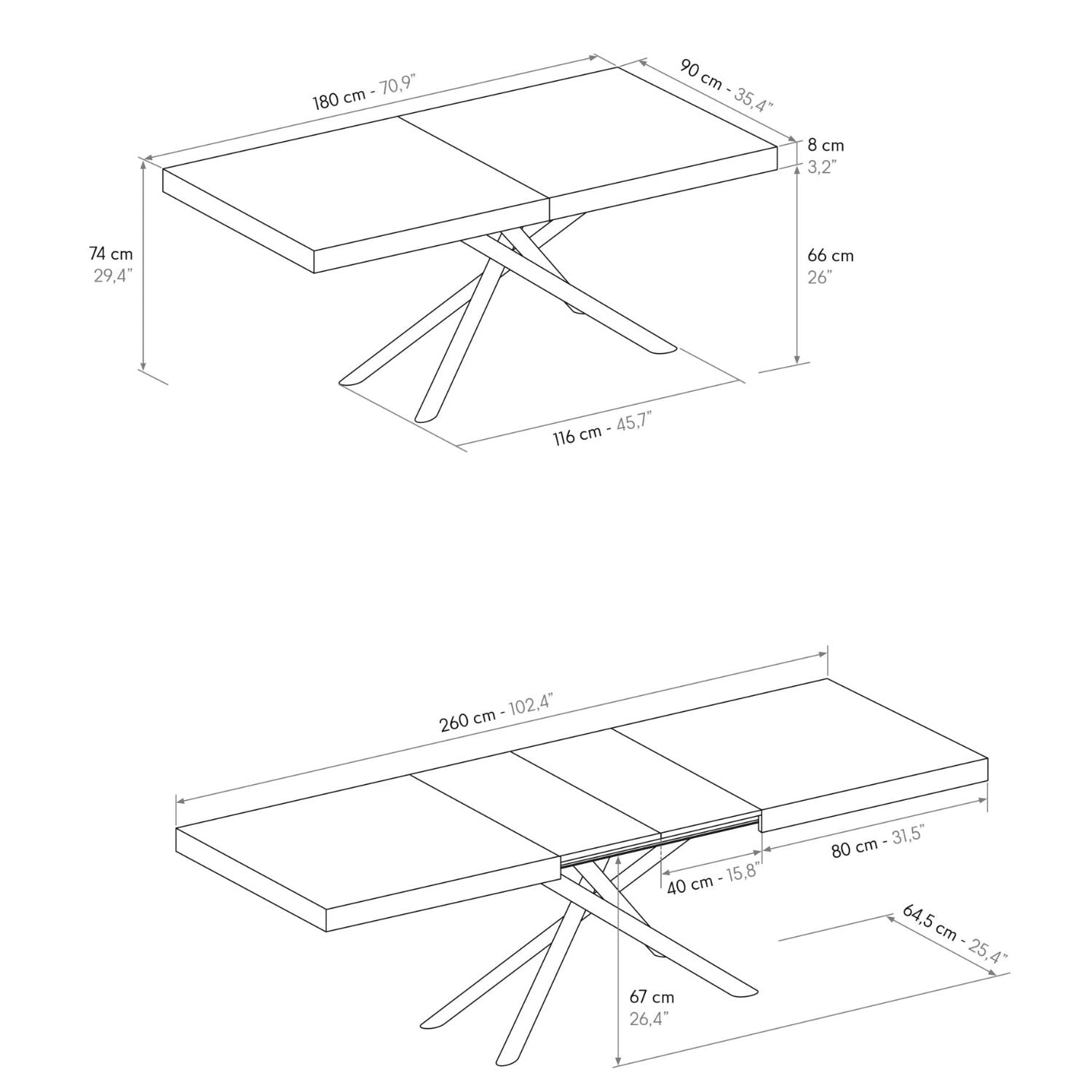 tavolo carrara in legno, finitura rovere rustico e base in metallo verniciato antracite, allungabile 180×90 cm – 260×90 cm,...
