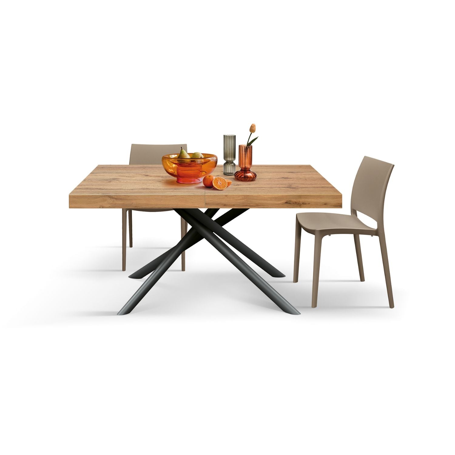 tavolo carrara in legno, finitura rovere rustico e base in metallo verniciato antracite, allungabile 180×90 cm – 260×90 cm,...