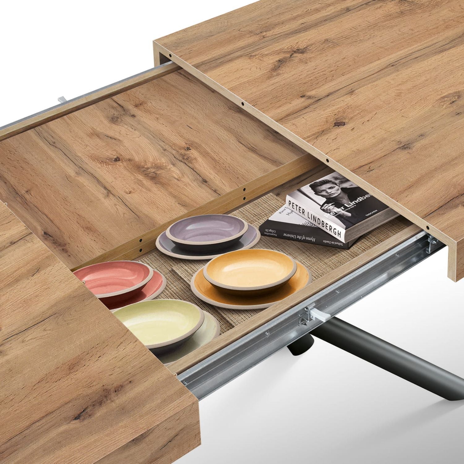 tavolo carrara in legno, finitura rovere rustico e base in metallo verniciato antracite, allungabile 180×90 cm – 260×90 cm,...