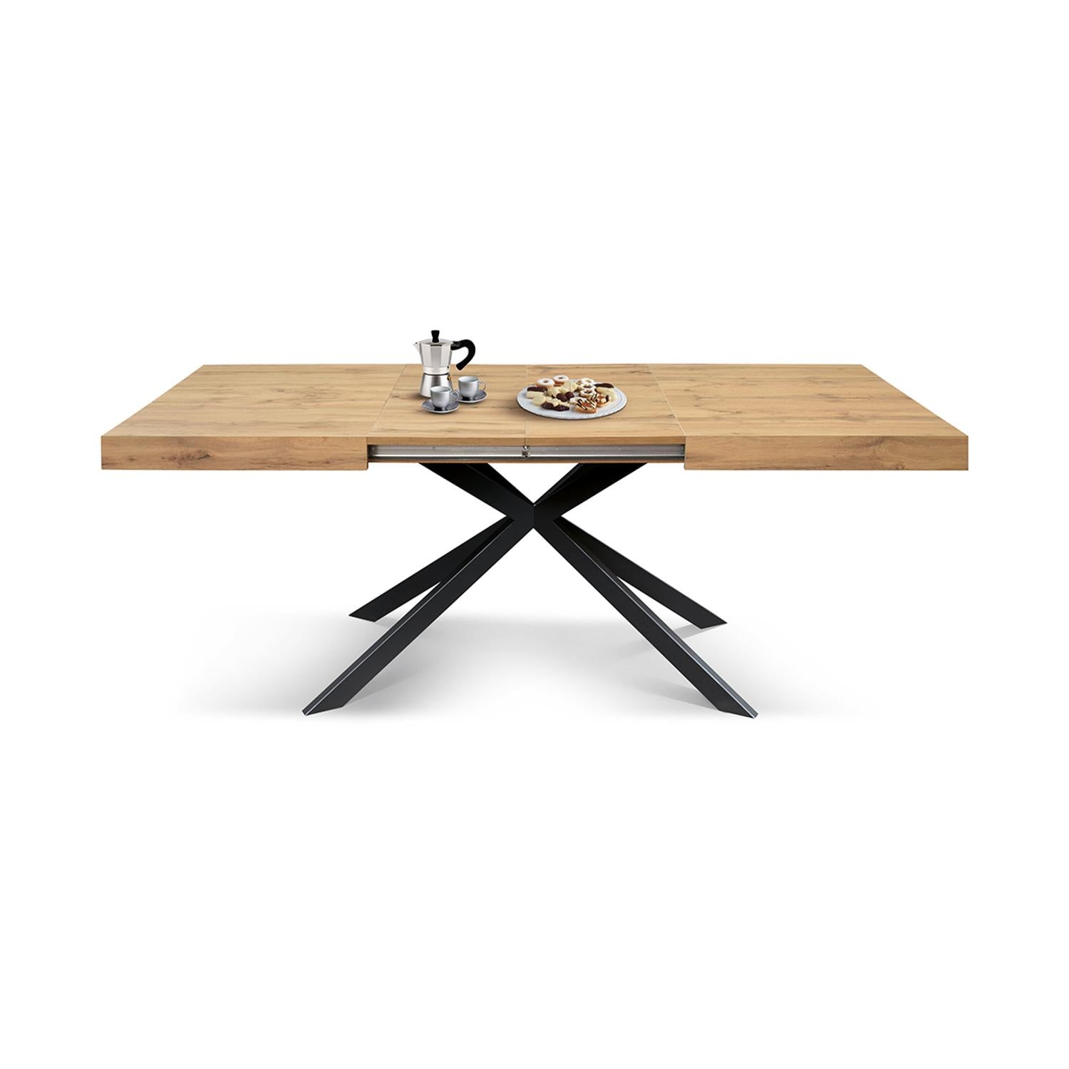 tavolo camaiore in legno, finitura rovere rustico e base a x in metallo antracite, allungabile 180×90 cm – 260×90 cm,...