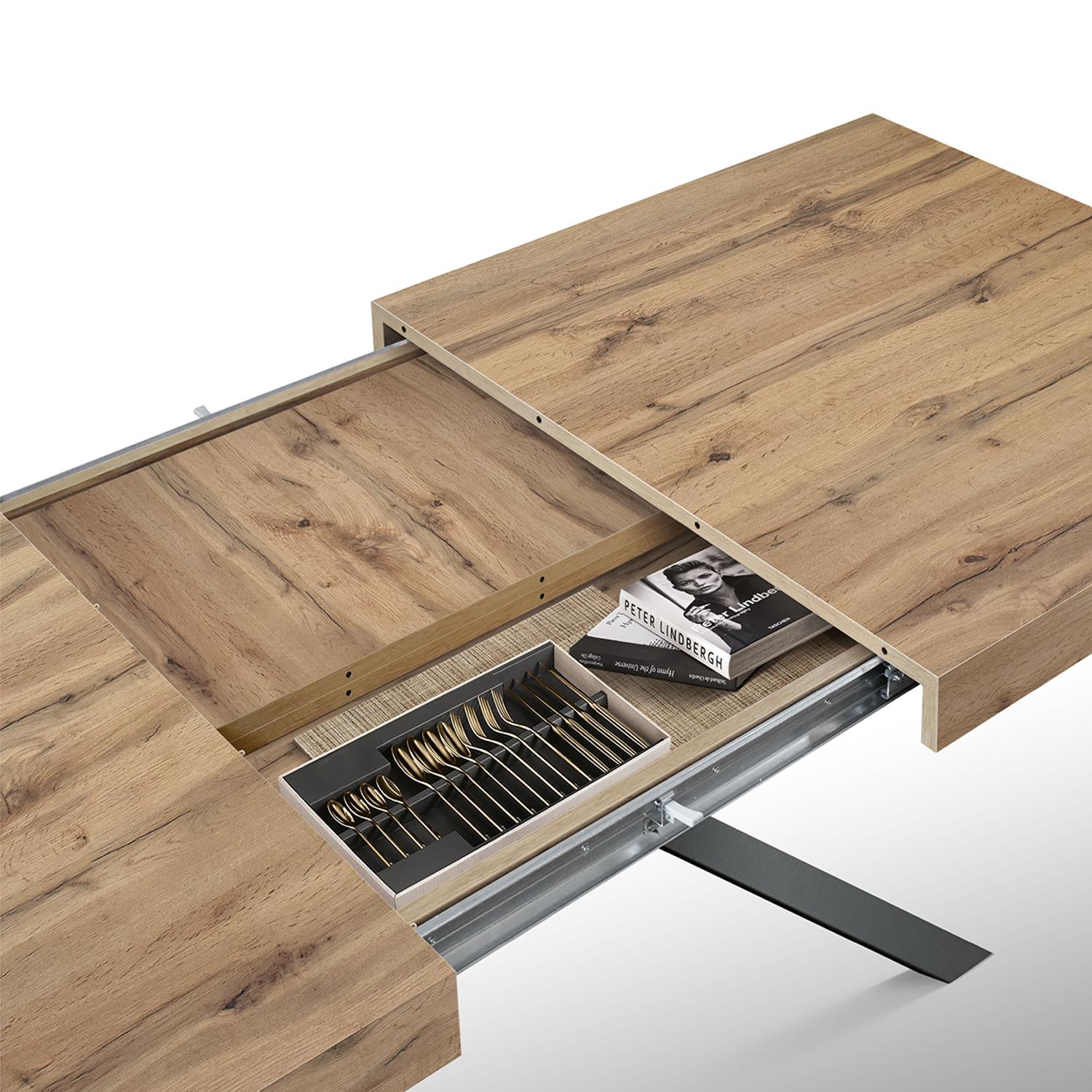 tavolo camaiore in legno, finitura rovere rustico e base a x in metallo antracite, allungabile 180×90 cm – 260×90 cm, design...