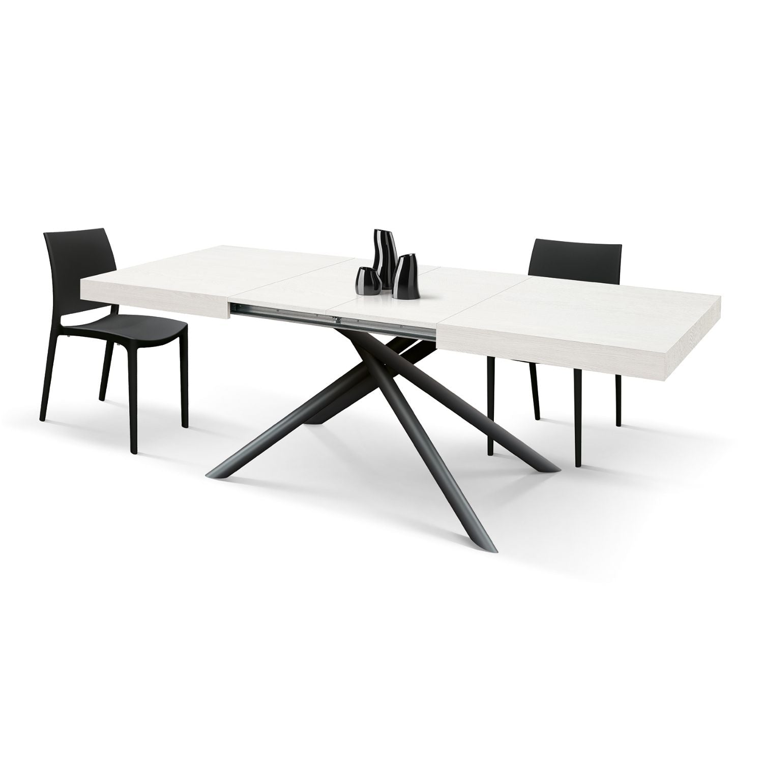 tavolo carrara in legno, finitura bianco frassinato e base in metallo verniciato antracite, allungabile 180×90 cm – 260×90...