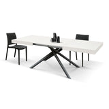 tavolo carrara in legno, finitura bianco frassinato e base in metallo verniciato antracite, allungabile 180×90 cm – 260×90...