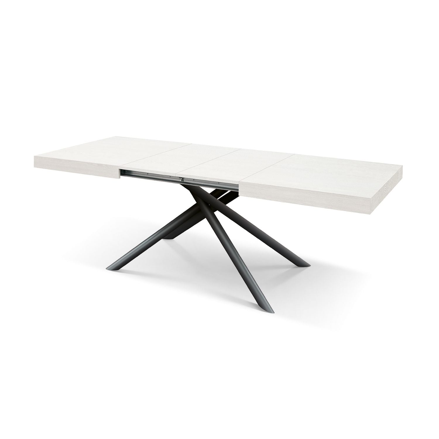 tavolo carrara in legno, finitura bianco frassinato e base in metallo verniciato antracite, allungabile 180×90 cm – 260×90...
