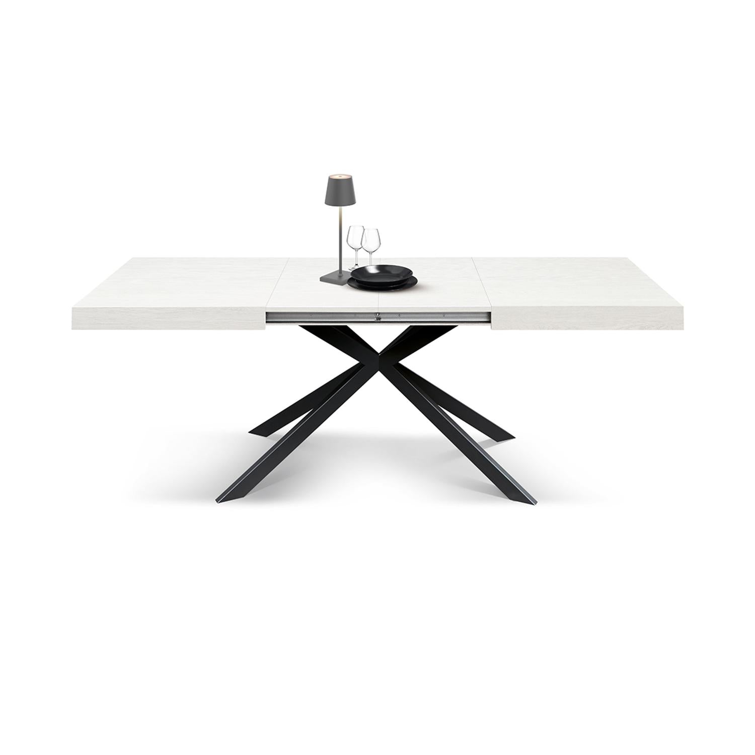 tavolo camaiore in legno, finitura bianco frassinato e base a x in metallo antracite, allungabile 180×90 cm – 260×90 cm,...
