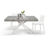 tavolo carrara in legno, finitura grigio cemento e base in metallo verniciato bianco, allungabile 180×90 cm – 260×90 cm,...