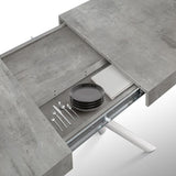 tavolo carrara in legno, finitura grigio cemento e base in metallo verniciato bianco, allungabile 180×90 cm – 260×90 cm,...