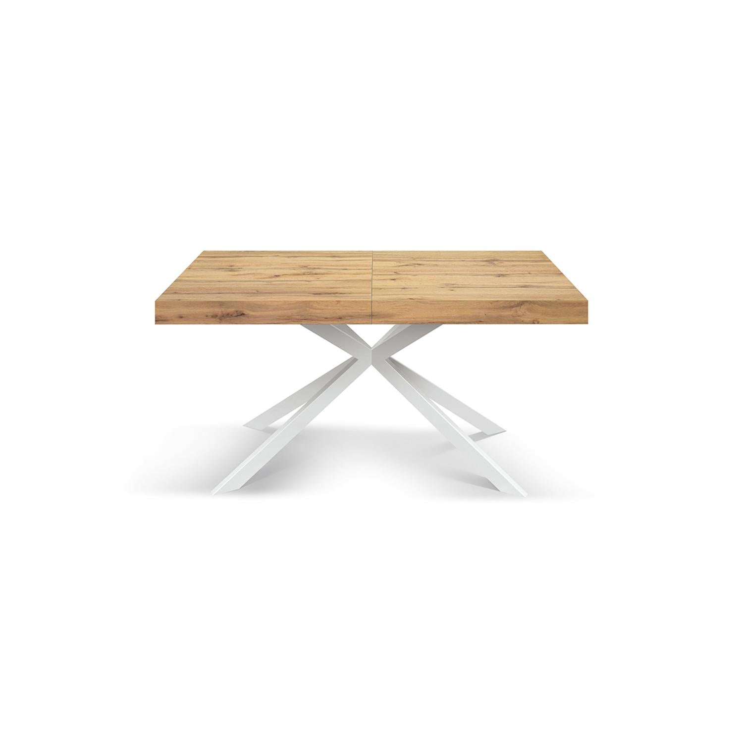 tavolo camaiore in legno, finitura rovere rustico e base a x in metallo bianco, allungabile 180×90 cm – 260×90 cm, tavolo...