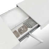 tavolo carrara in legno, finitura bianco frassinato e base in metallo verniciato bianco, allungabile 180×90 cm – 260×90 cm,...