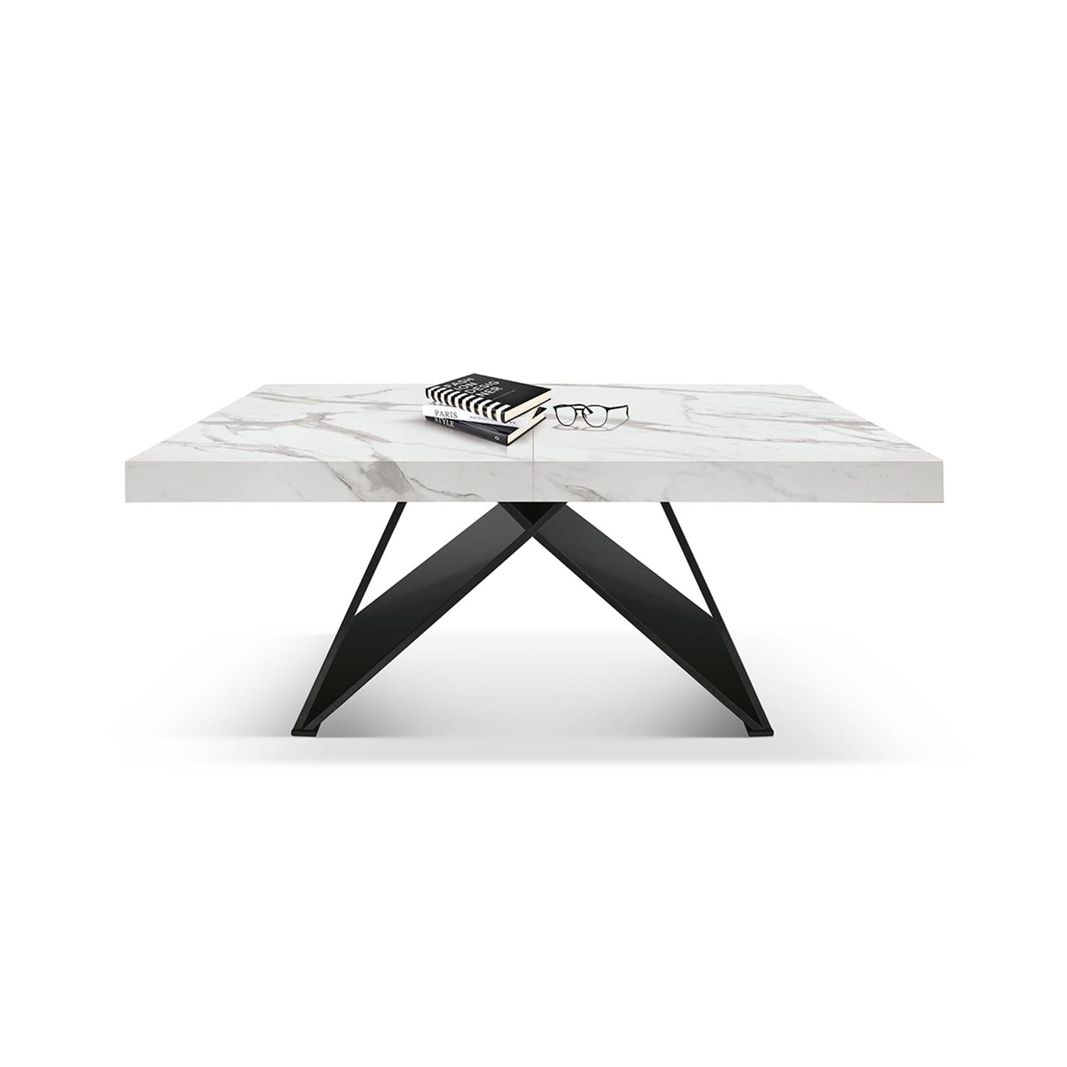 tavolo vulcano in legno, finitura bianco statuario e base in legno mdf nero, allungabile 160×90 cm – 240×90 cm, tavolo...