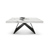 tavolo vulcano in legno, finitura bianco statuario e base in legno mdf nero, allungabile 160×90 cm – 240×90 cm, tavolo...