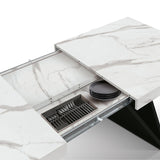 tavolo vulcano in legno, finitura bianco statuario e base in legno mdf nero, allungabile 160×90 cm – 240×90 cm, ideale per...