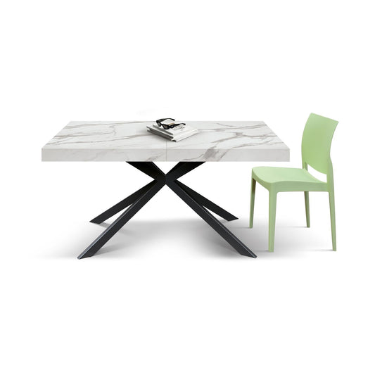tavolo camaiore in legno, finitura bianco statuario e gambe a x in metallo nero, allungabile 160×90 cm – 240×90 cm, tavolo...